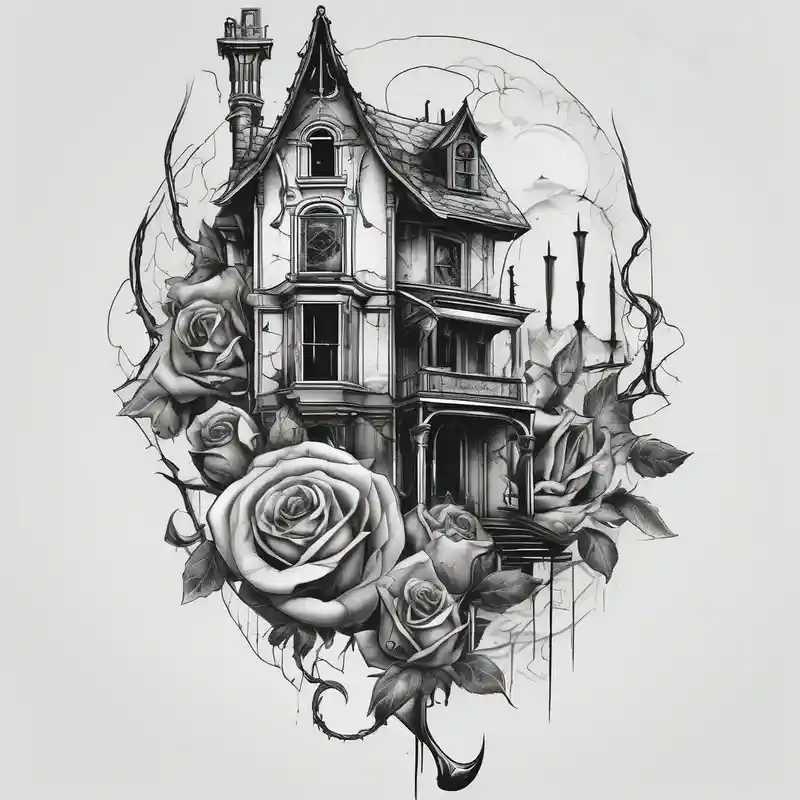 surreal style Drake Tattoo Ideas in 2025 about tattoo fool sleeve and old broken gothic home